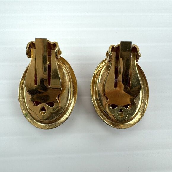 Vintage Pink Oval Rhinestone Clip On Earrings Prong Set Estate - Picture 4 of 8